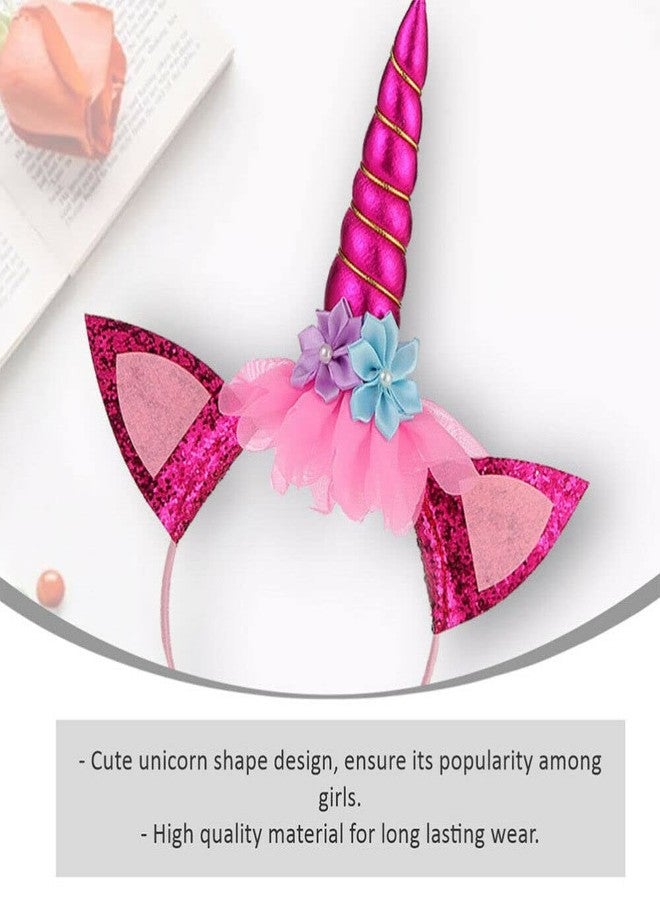 PartyToko Unicorn Horn Glitter Ears Flower Headband Birthday Party Favor Supplies (1 Pcs) - Image 4